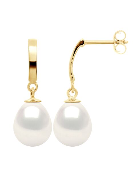 Boucles d'oreilles Or Jaune & Perles d'Eau Douce blanc naturel