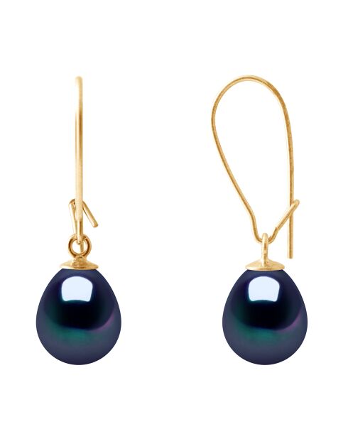 Ohrringe mit Süßwasserperlen aus Gelbgold und Schwarz