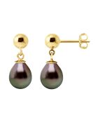 Sylvie Yellow Gold & Tahitian Pearls oorbellen zwart tahiti