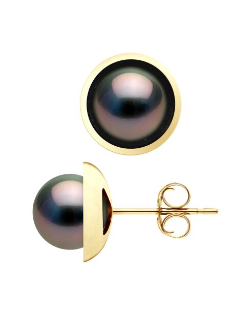 Prestige-Ohrringe aus Gelbgold und schwarzen Tahitiperlen