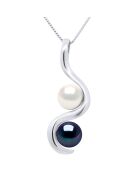 Pendentif Toi & Moi Or Blanc & Perles d'Eau Douce noir/blanc