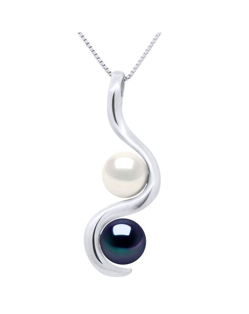 Pendentif Toi & Moi Or Blanc & Perles d'Eau Douce noir/blanc