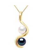 Collier Toi & Moi Or Jaune & Perles d'Eau Douce noir/blanc