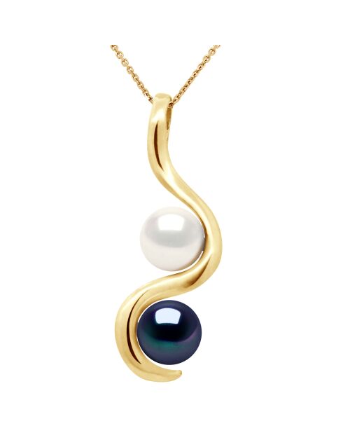 Toi & Moi geelgouden en zwart/witte zoetwaterparelketting