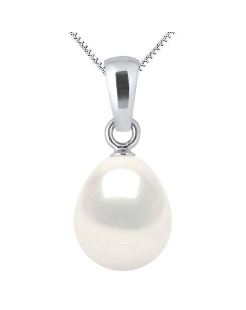 Pendentif Or Blanc & Perle d'Eau Douce poire blanc naturel