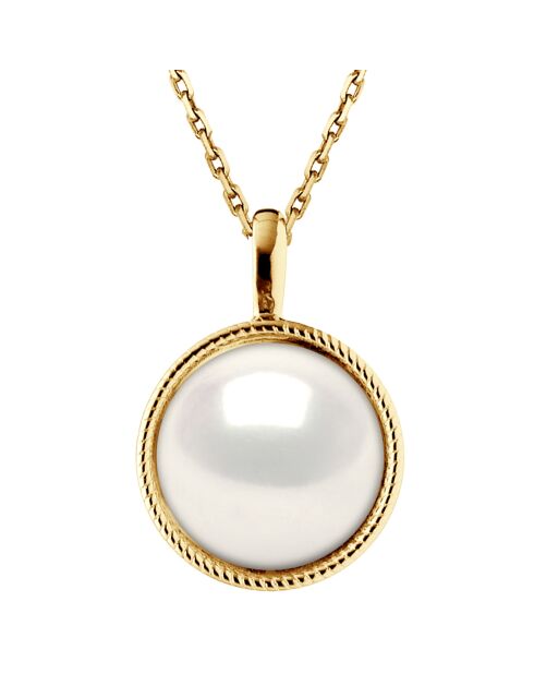 Pendentif & chaîne Or Jaune Perle d'Eau Douce blanc naturel
