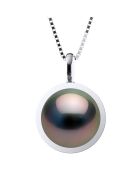 Weißgoldanhänger und runde Tahitiperle aus schwarzem Tahiti