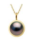 Geelgouden hanger met borgtocht en Tahitiaanse parel, rond zwart Tahiti
