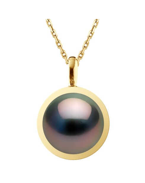 Geelgouden hanger met borgtocht en Tahitiaanse parel, rond zwart Tahiti
