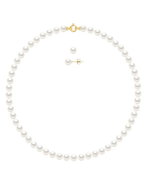 Set van geelgoud en natuurlijke witte zoetwaterparels en natuurlijke witte zoetwaterparels