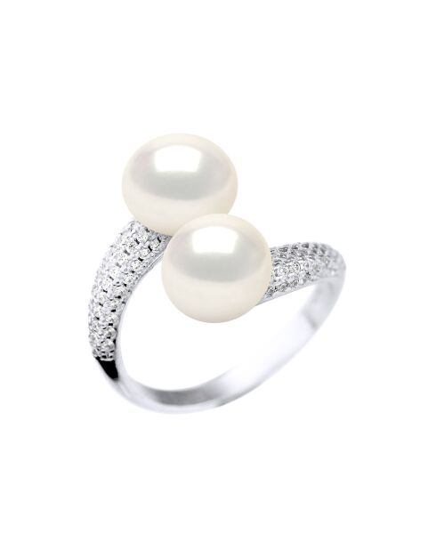 Bague Jonc Argent Pavage Oxydes & Perles d'Eau Douce blanc naturel