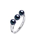 Bague ajustable Trilogy Argent rhodié & Perles d'Eau Douce boutons noires