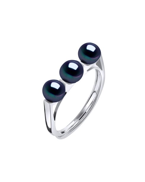 Bague ajustable Trilogy Argent rhodié & Perles d'Eau Douce boutons noires