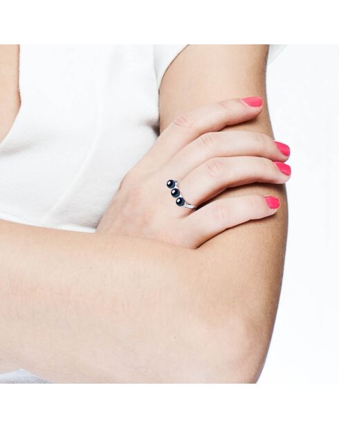 Bague ajustable Trilogy Argent rhodié & Perles d'Eau Douce boutons noires