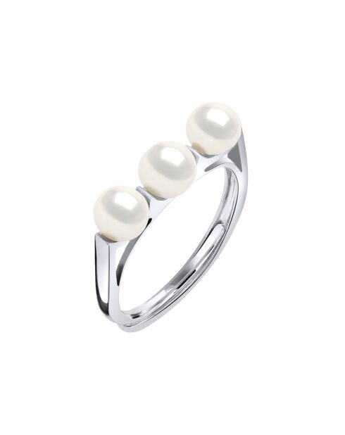 Bague ajustable Trilogy Argent rhodié & Perles d'Eau Douce boutons blanc naturel