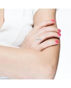 Bague ajustable Rectangulaire Argent Rhodié, Zircone & Perle d'Eau Douce bouton blanc naturel