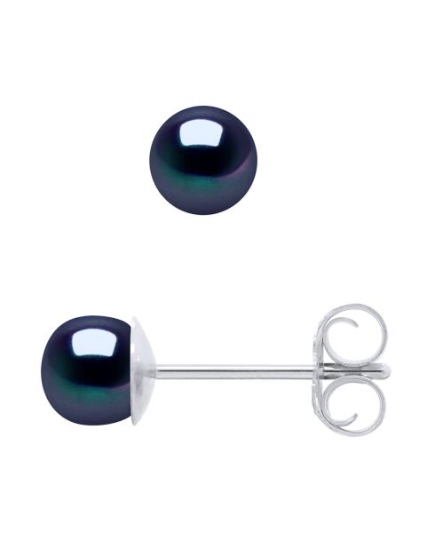 Boucles d'oreilles Hortensia Argent & Perles d'Eau Douce noir Tahiti