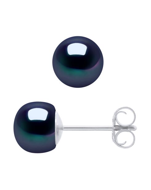 Boucles d'oreilles Argent & Perles d'Eau Douce noires 6-7 mm