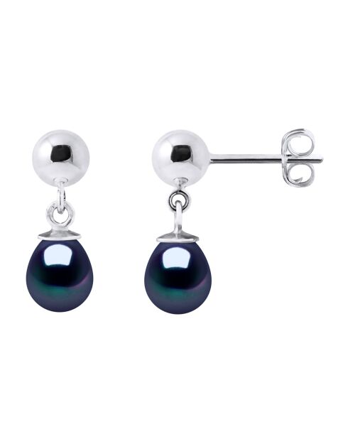Boucles d'oreilles Narcisse Argent & Perles d'Eau Douce noir Tahiti