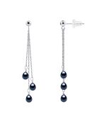 Boucles d'oreilles Pendantes Argent & Perles d'Eau Douce noires