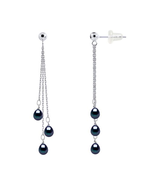 Boucles d'oreilles Pendantes Argent & Perles d'Eau Douce noires