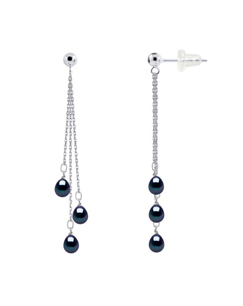 Boucles d'oreilles Pendantes Argent & Perles d'Eau Douce noires