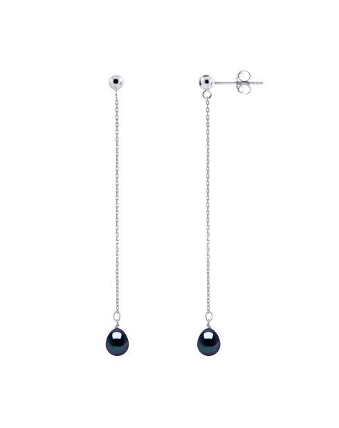 Boucles d'oreilles pendantes Argent Perles d'Eau Douce noires