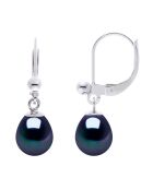 Boucles d'oreilles Poire Argent & Perles d'Eau Douce noires