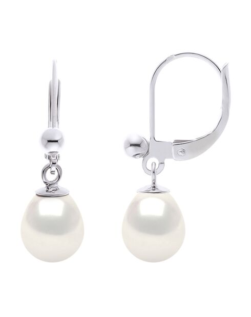 Boucles d'oreilles Poire Argent & Perles d'Eau Douce blanches