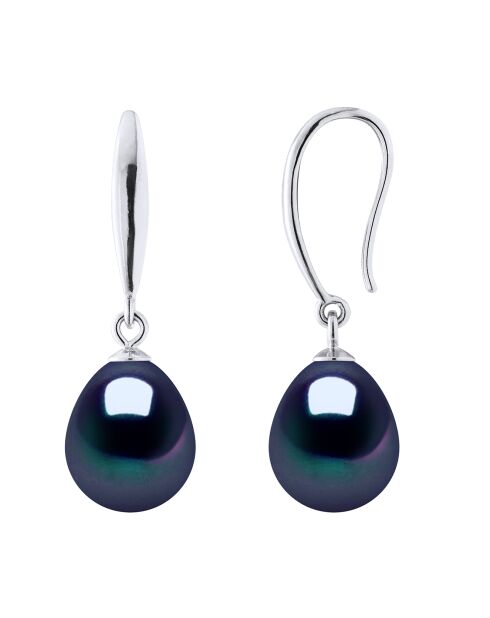 Boucles d'oreilles Argent & Perles de Culture d'Eau Douce Poires noires