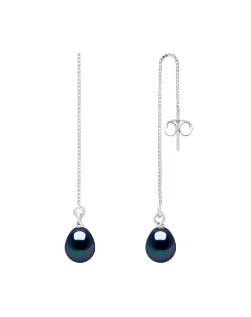 Boucles d'oreilles pendantes Argent & Perles d'Eau Douce noires