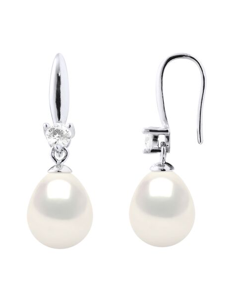 Boucles d'oreilles Argent, Zircon & Perles d'Eau Douce blanc naturel