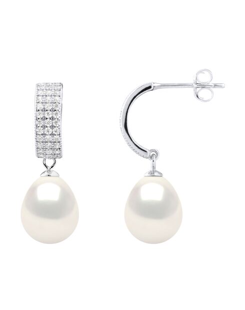 Zilveren half-creoolse oorbellen in gekweekte zoetwaterparels, witte peren