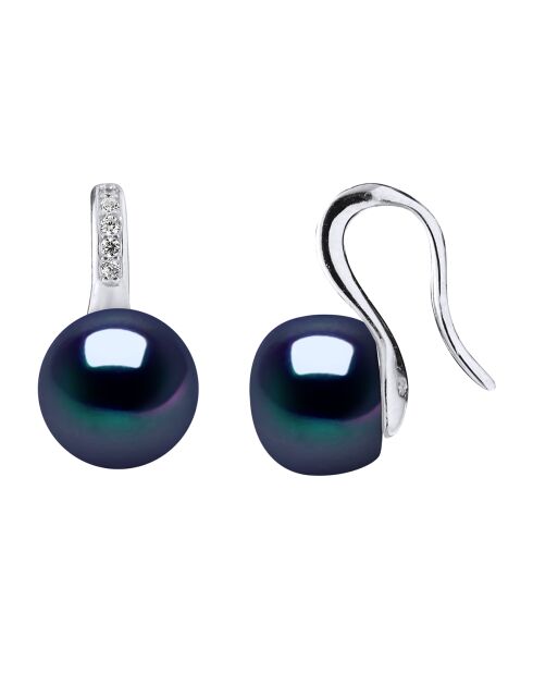 Boucles d'oreilles Joaillerie Argent & Perles d'Eau Douce noires