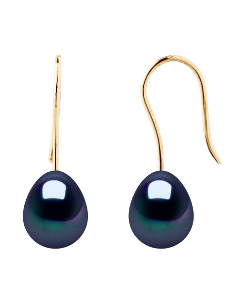 Ohrringe mit Süßwasserperlen aus Gelbgold und Schwarz