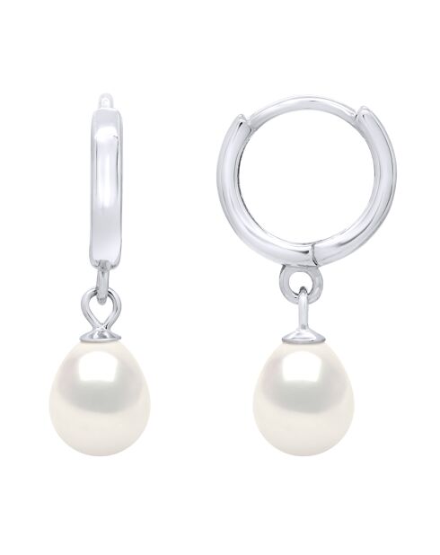 Boucles d'oreilles Créoles Argent rhodié & Perles d'Eau Douce poires blanc naturel
