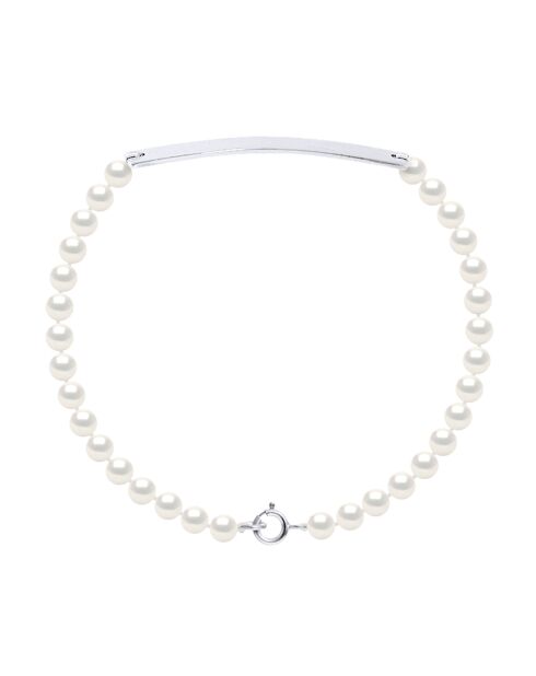 Bracelet Love Gourmette Argent Perles d'Eau Douce blanc naturel