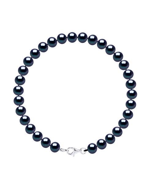 Bracelet Rang Argent Rhodié & Perles d'Eau Douce semi-rondes noires