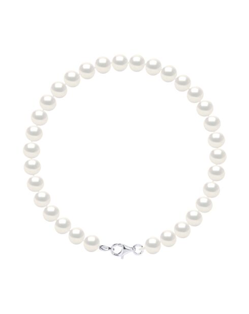 Bracelet Rang Argent Rhodié & Perles d'Eau Douce semi-rondes blanc nacre naturel