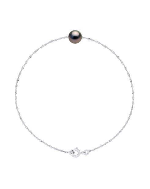 Bracelet Argent Rhodié & Perle de Tahiti  traversante ronde