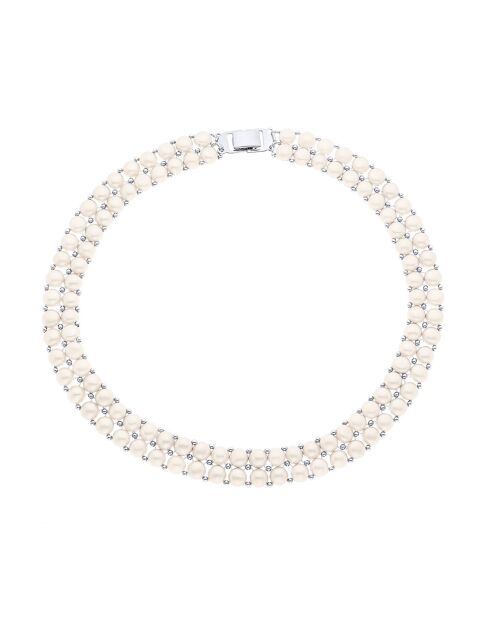 Halsketting met 2 rijen witte zoetwaterparels