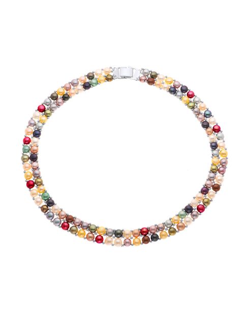 Collier 2 Rangs Argent & Perles d'Eau Douce multicolores