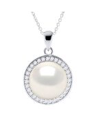 Collana di perle d'acqua dolce bianche in argento rodiato e madreperla naturale