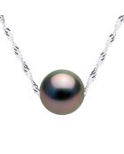 Collier Argent Rhodié & Perle de Tahiti  traversante ronde