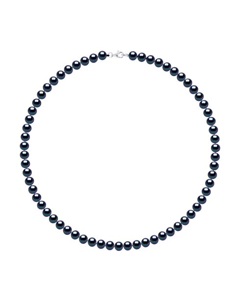 Collier Rang Argent Rhodié & Perles d'Eau Douce semi-rondes noires