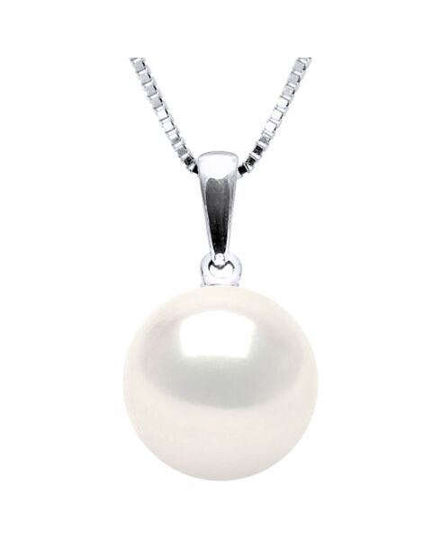 Pendentif & chaîne Or Blanc & Perle d'Eau Douce blanc naturel