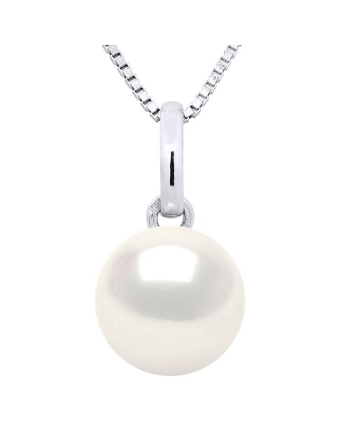 Pendentif & chaîne Or Blanc & Perle d'Eau Douce blanc naturel