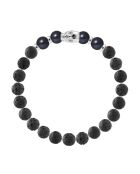 Armband aus Rhodiumsilber, Lavastein und schwarze halbrunde Süßwasserperlen