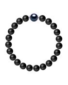 Braccialetto portafortuna in argento, perla d'acqua dolce e agate nere
