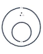 Parure Collier + Bracelet + Boucles d'Oreilles en Argent Rhodié & Perles d'Eau Douce noires